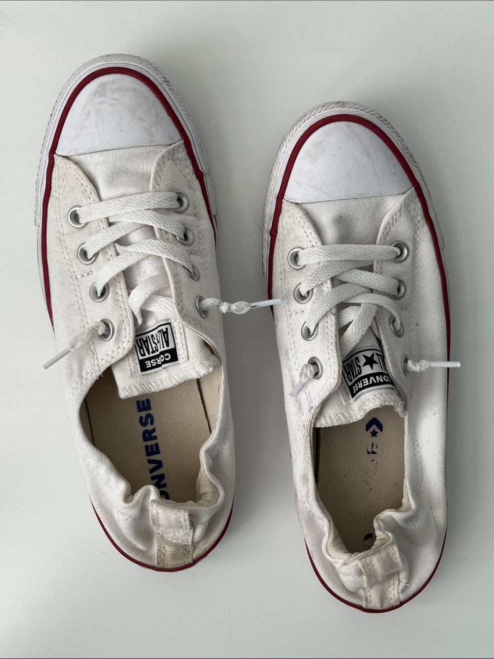 Converse Worn White Canvas Sneakers with Red Trim 9.5 Women’s
